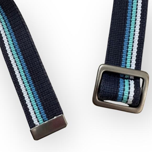 🍋2/$30- American Vintage Y2K Blue Striped Fabric Belt with Metal Buckle - Picture 6 of 9